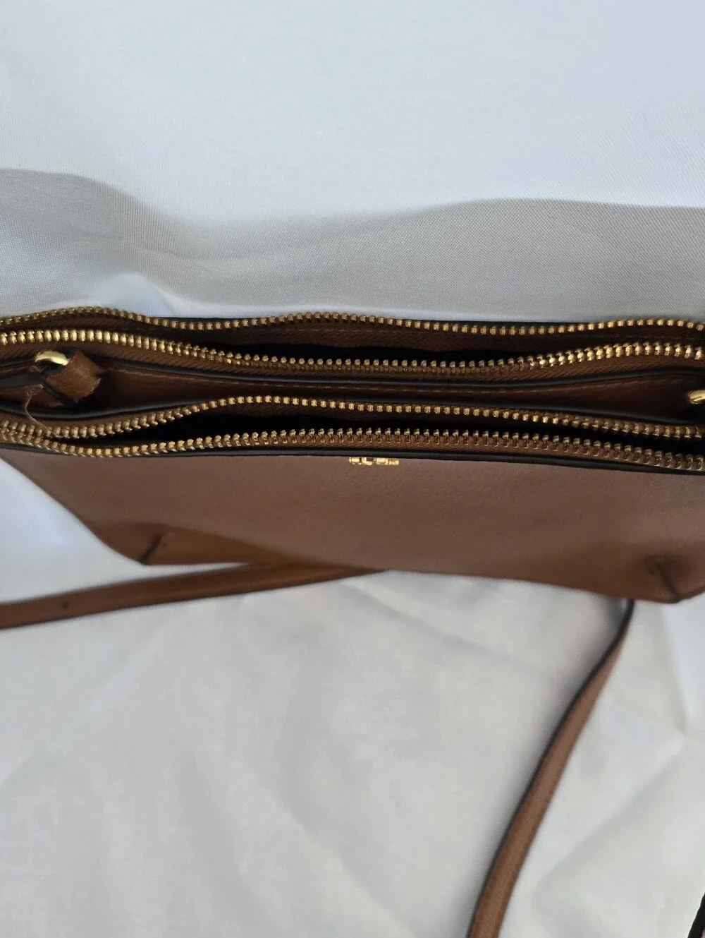 Lauren Ralph Lauren Brown Pebbled Leather Crossbody Bag Gold Hardware